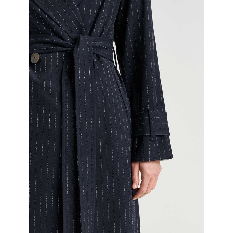 Veronika Maine Navy Pinstripe Belted Trench image number 2